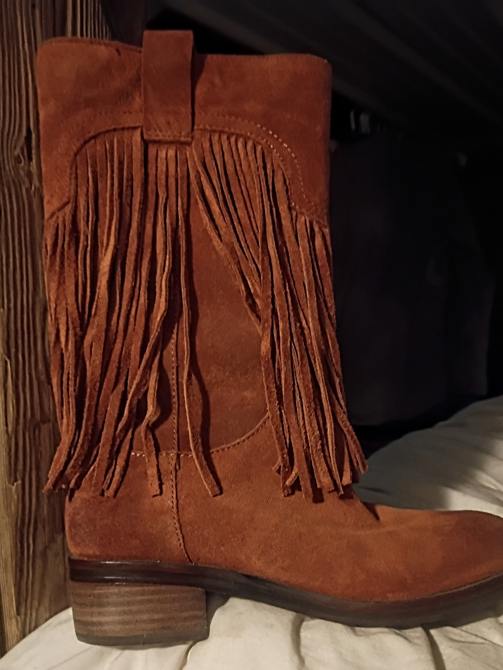 Lucky Brand Brown Suede Fringe Mid-Calf Boot
